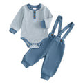 Waffle Striped Mesh Long Sleeve Suspender Pants