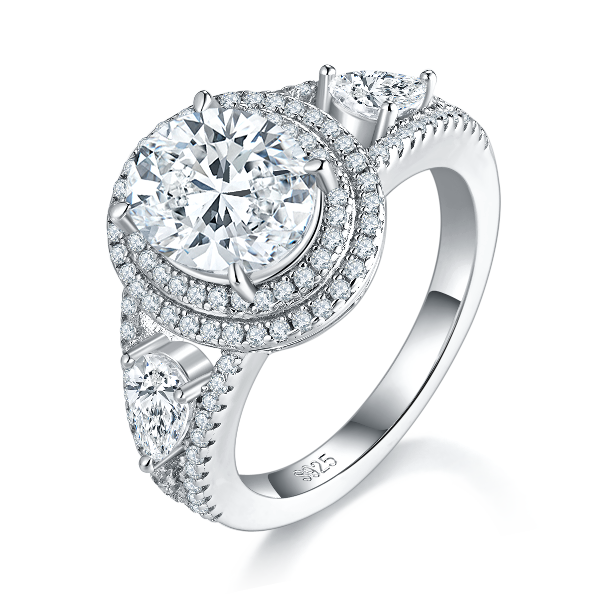 3 Carat Oval Moissanite Engagement Ring, Double Halo S925 Silver Platinum Plated 8x10mm D Color VVS1 With GRA Certificate, US Size 5-9.