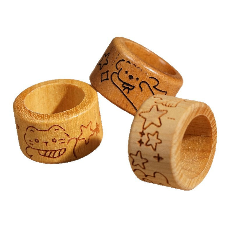 Anneau de niches rétro sculpté en bois