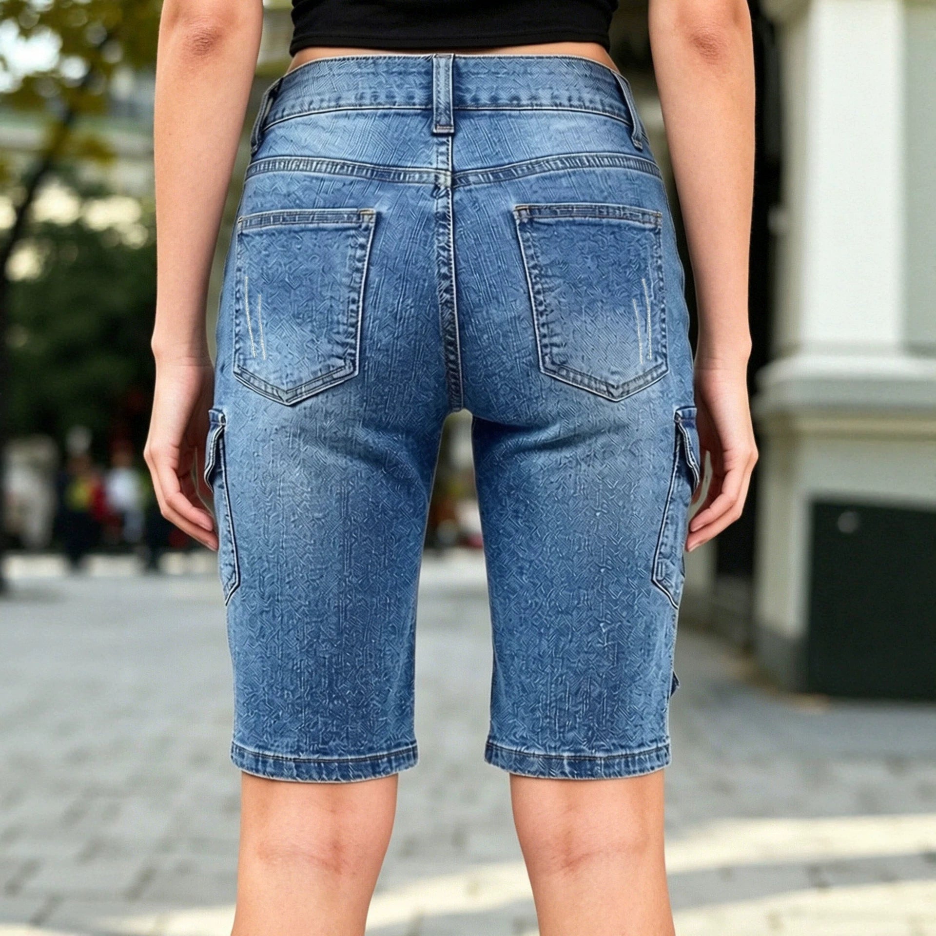 Femmes Retro Double Bouton Waist Vêtements de travail Shorts de cinq quarts