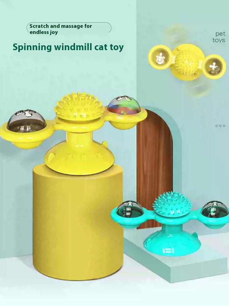 Interactive Windmill Cat Toy with LED Light Ball