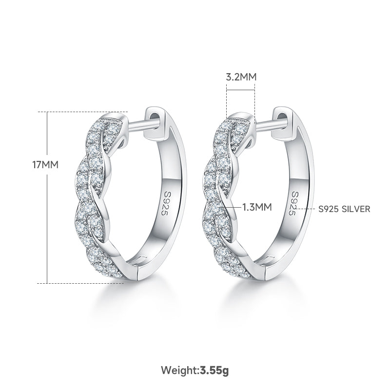 3.6g S925 Boucles d'oreilles en mossanite en argent sterling Boucles d'oreilles en boucles torsadées 17 mm avec GRA