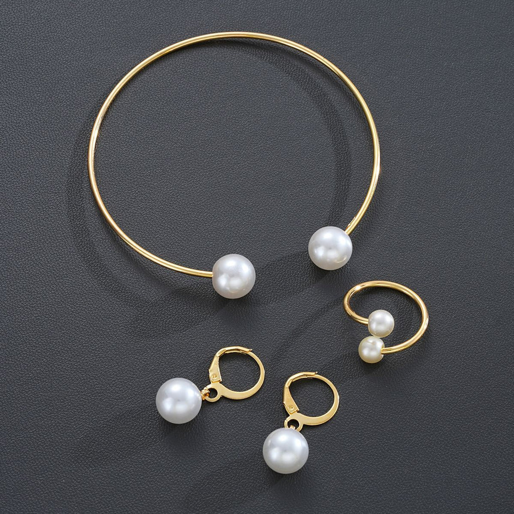 Boucles d'oreilles ouvertes Pearl Bracelet Bague Ensemble de bijoux