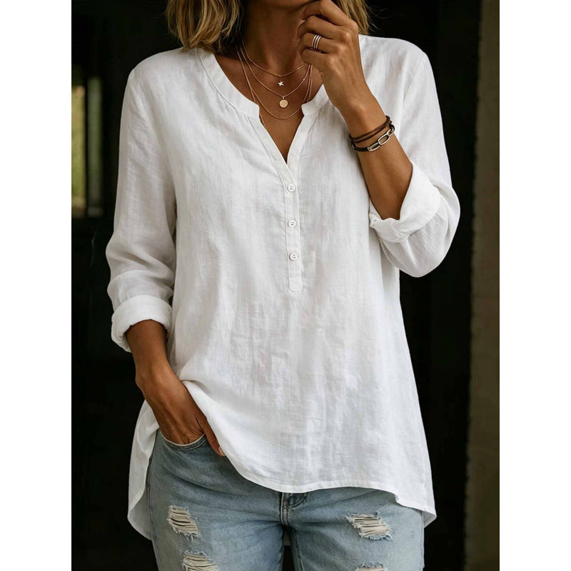 Chemise à boutons à point fixe en couleur solide pour femmes