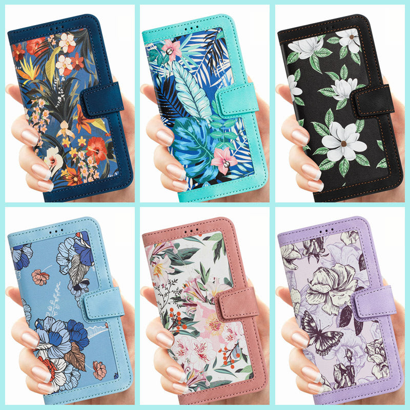 Petit étui en cuir Flip Floral Étui téléphonique