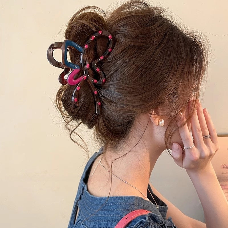 Couleur contrastée sophistiquée Clip de cheveux Polka-Dot Bow pour les femmes