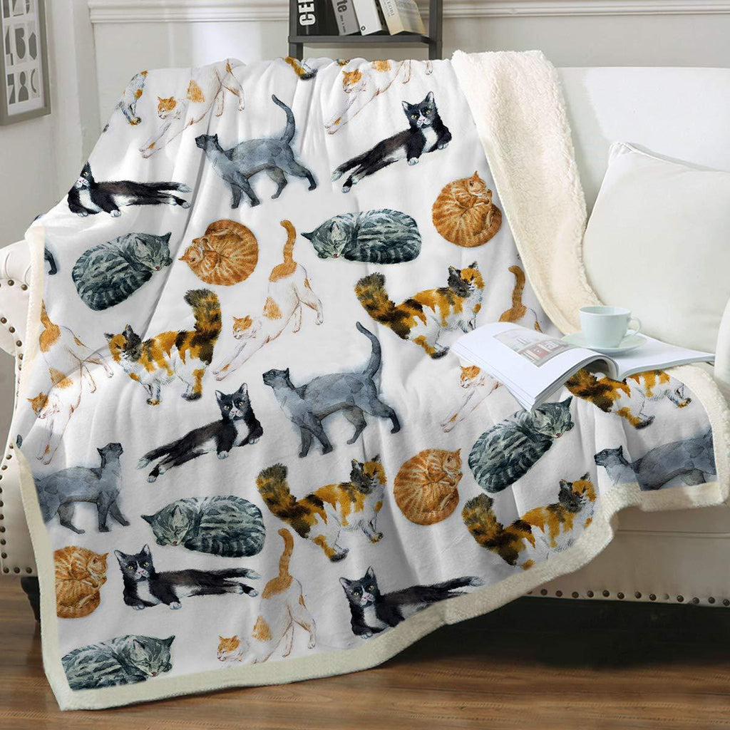 Cat Sherpa Blanket Animal Pattern Printing Enfants double couche