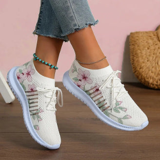 Femmes Mode Casual Flyknit Wedge Dentelle-up Mesh Chaussures