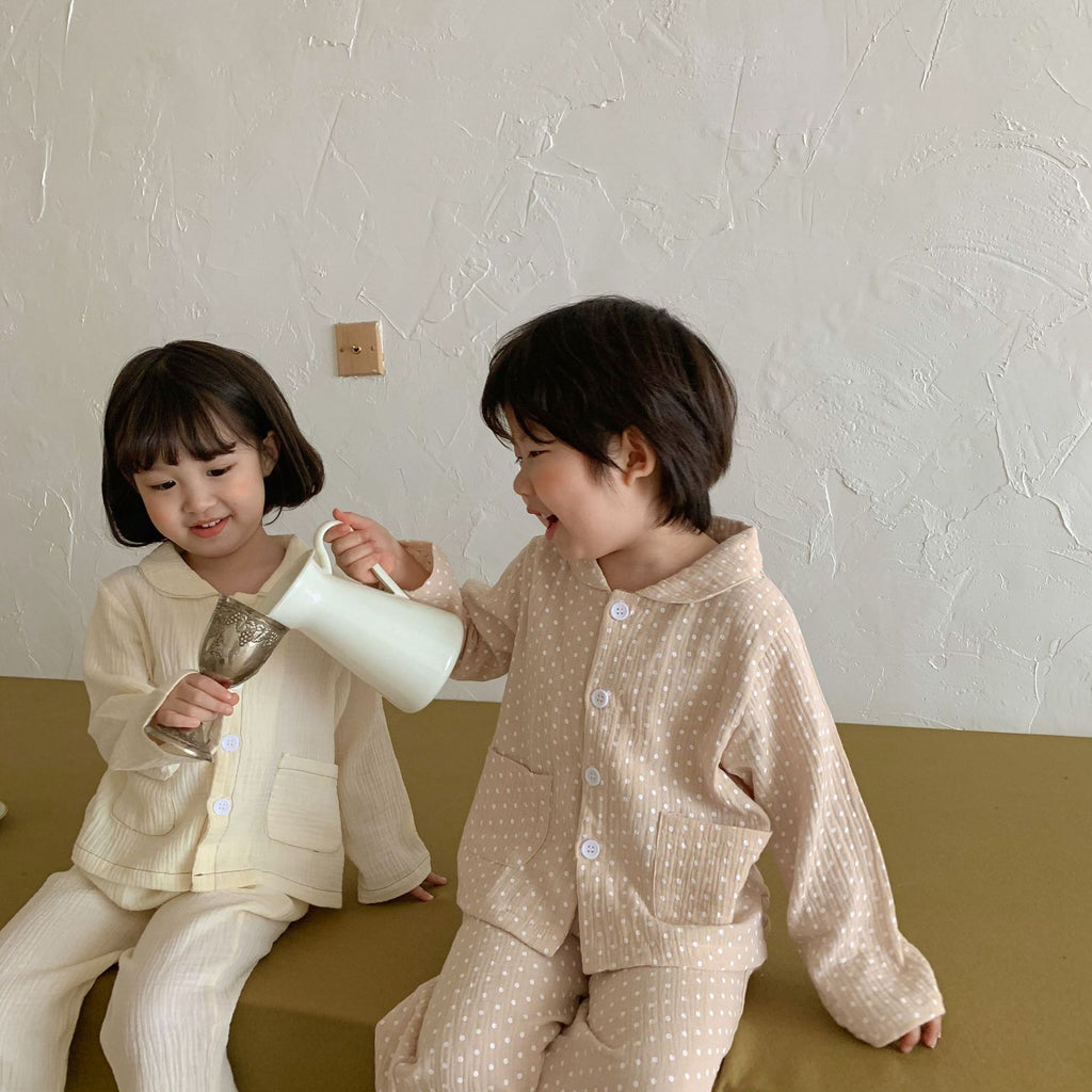 Pyjama pour enfants Cotton Gauze Polka Dot Longue Manches Deux pièces