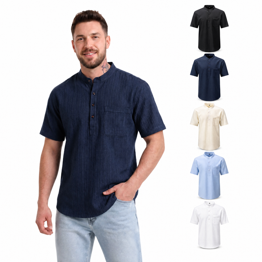 Jiana Été Chemise Homme à manches courtes avec Henry Collar