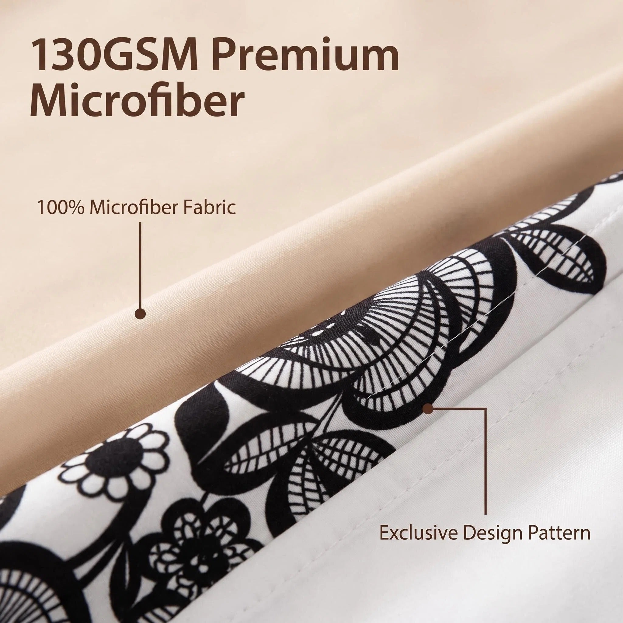 4 pièces noir et blanc Bohème Floral Couvercle de couverture de lit pour la Reine