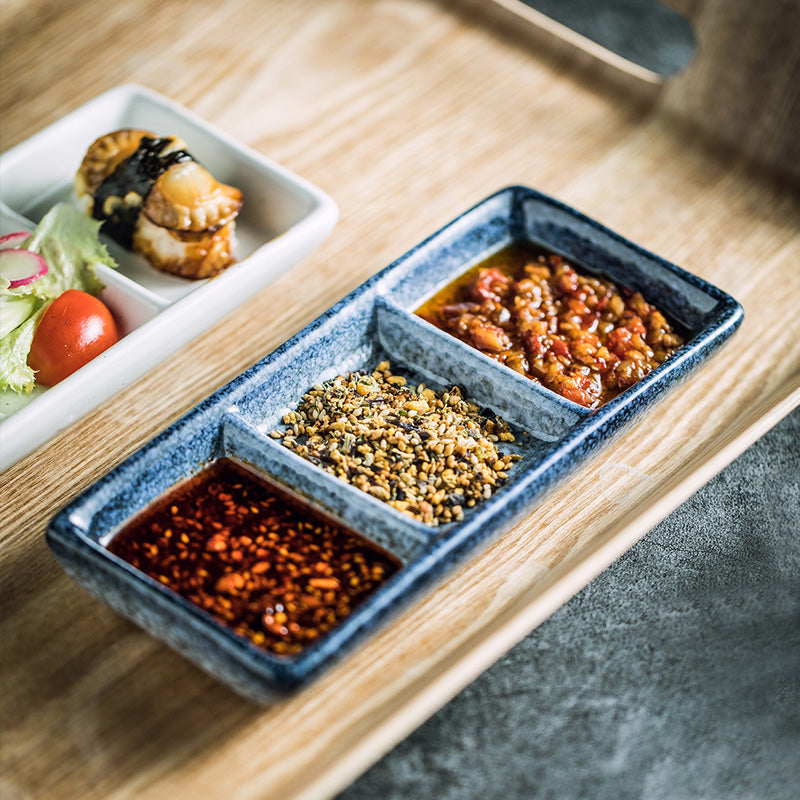 Japonais Trois Grille Assaisonnement Dish Avec Matériau Dipping Céramique Dish