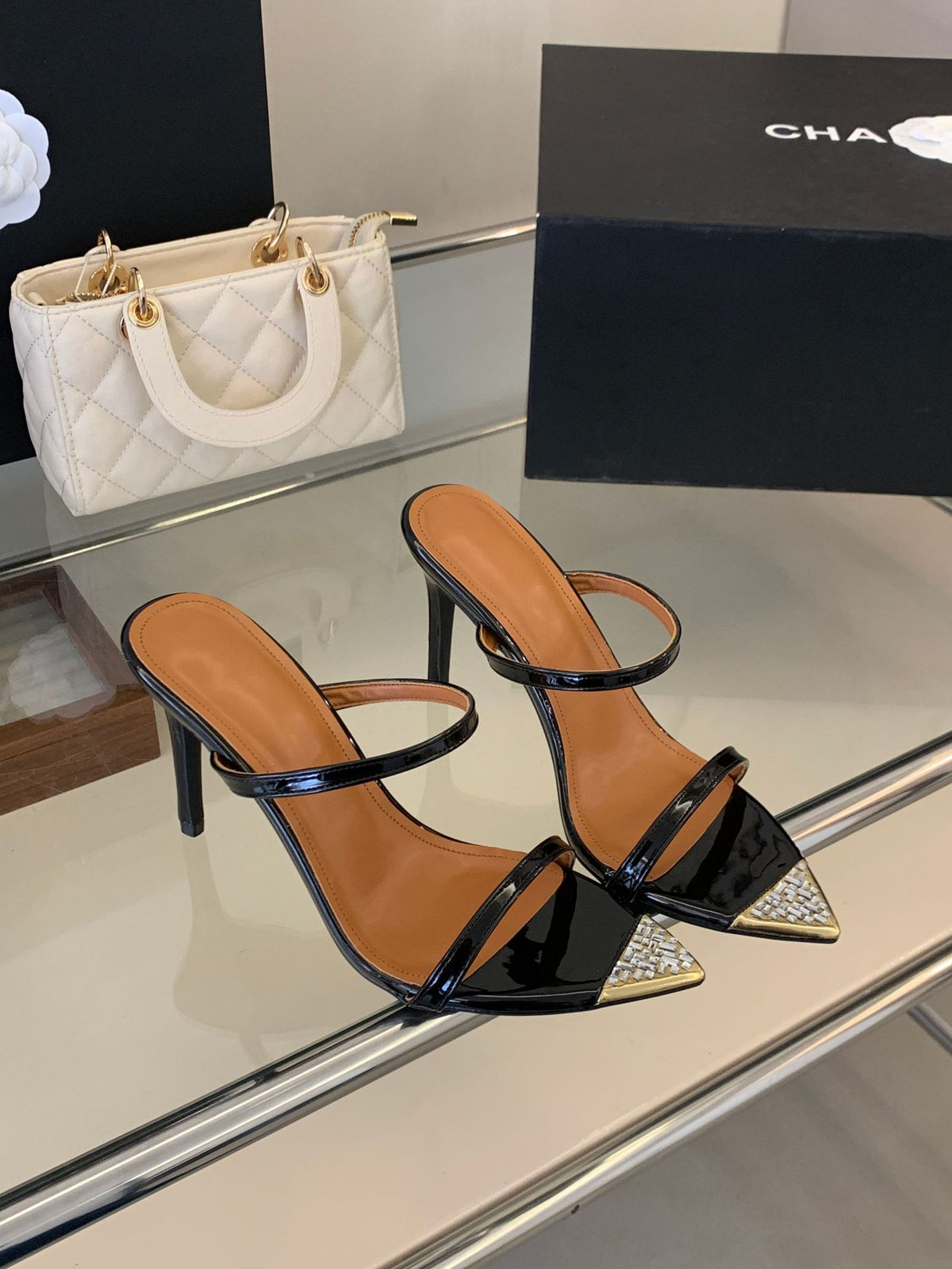 Doigts pointus Strass Mules Slingback Talon ultra-haut