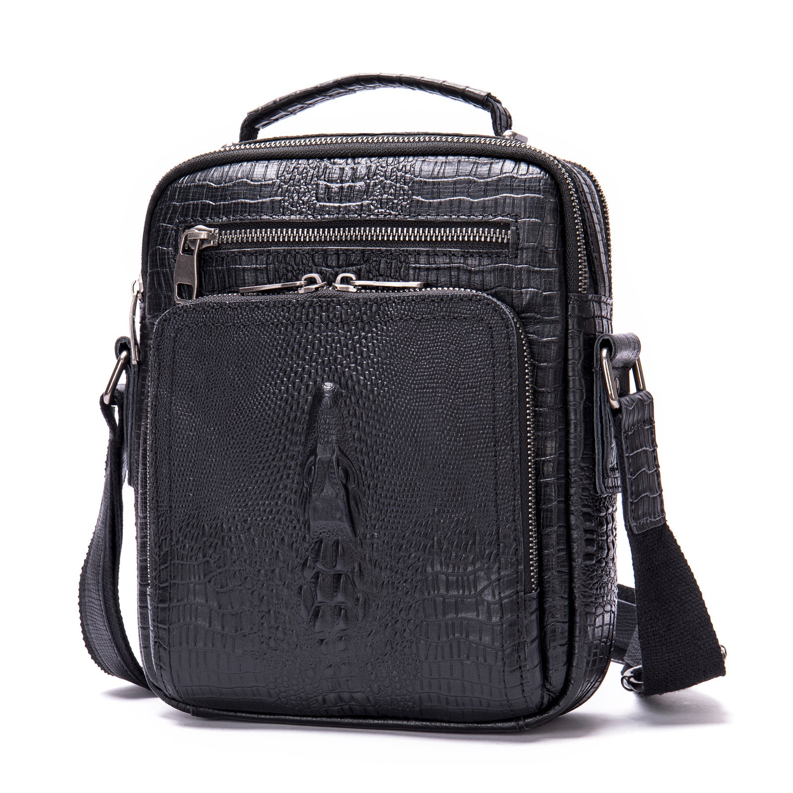 Véritable sac de corps croisé en cuir Hommes Cheval fou Sac d'épaule en cuir multifonctionnel