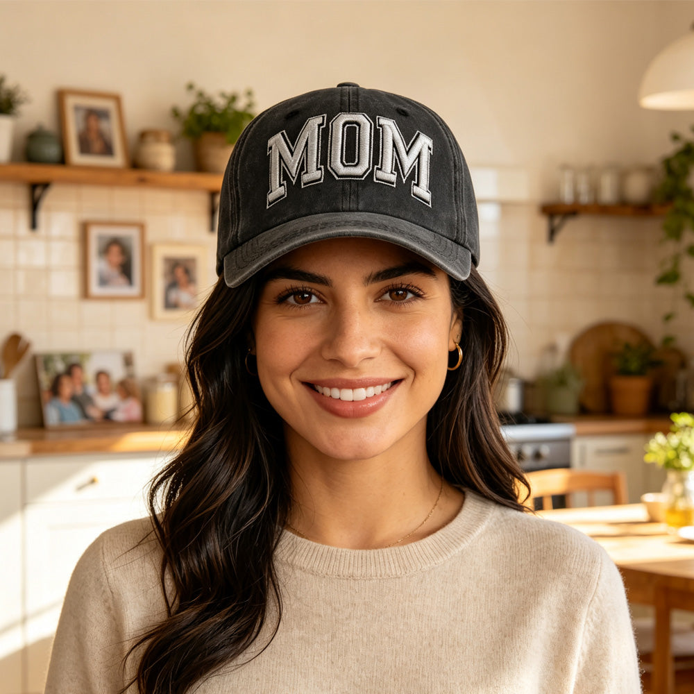 Vintage Lavé Black MOM Broderie Casquette de baseball