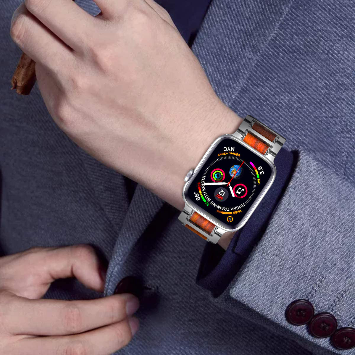 Bracelet de montre en bois de sandale en acier inoxydable créatif