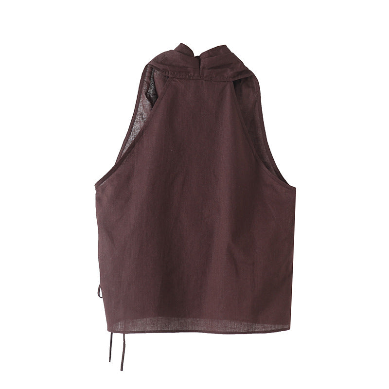 Old-money-style Halter-neck V-neck Top sans manches