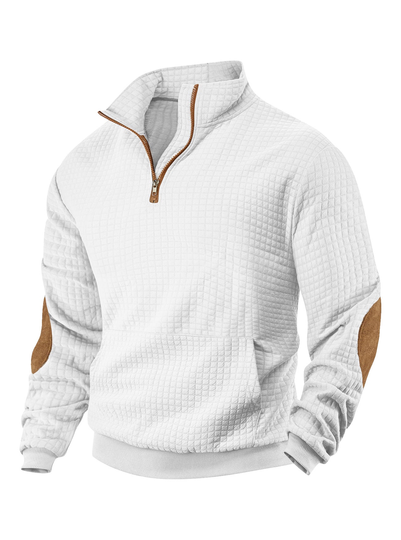 Hoodie casual homme manches longues avec une fermeture éclair et Suede détail