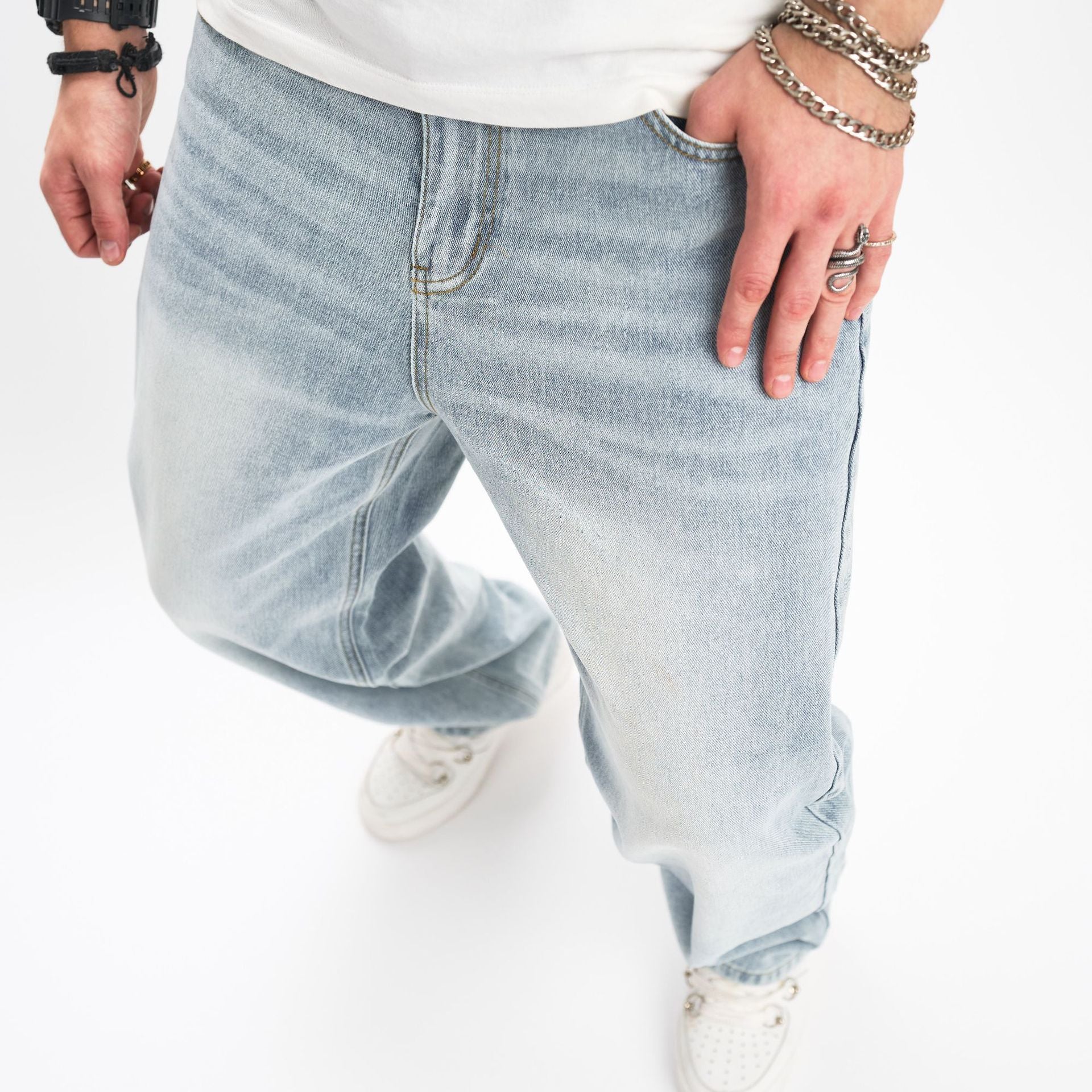 European And American Street BIKER JEANS Fashion Brand Ma Ying High Street Hommes JEANS Loo