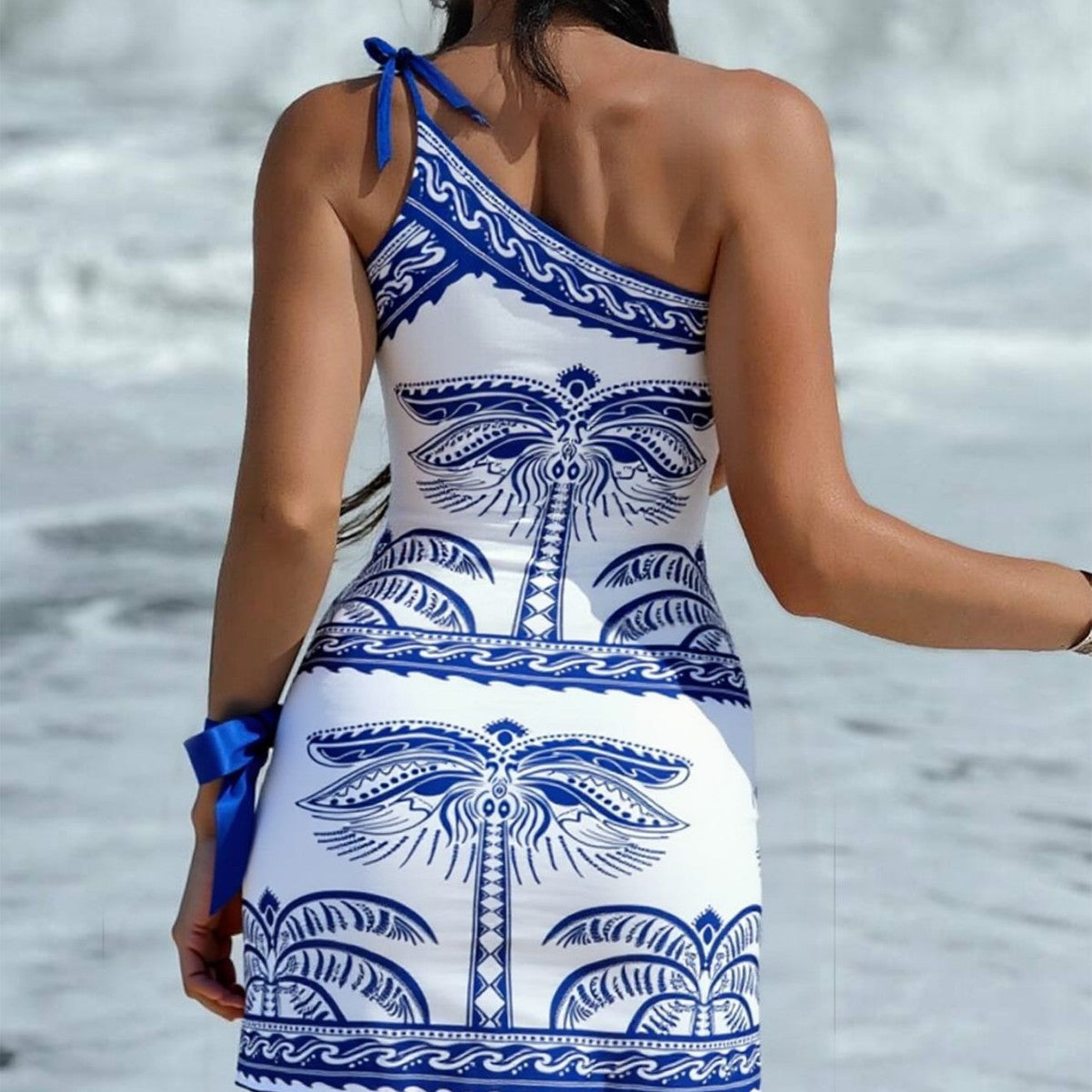 Sexy Une épaule imprimé une pièce maillot de bain avec un ensemble courte jupe deux pièces