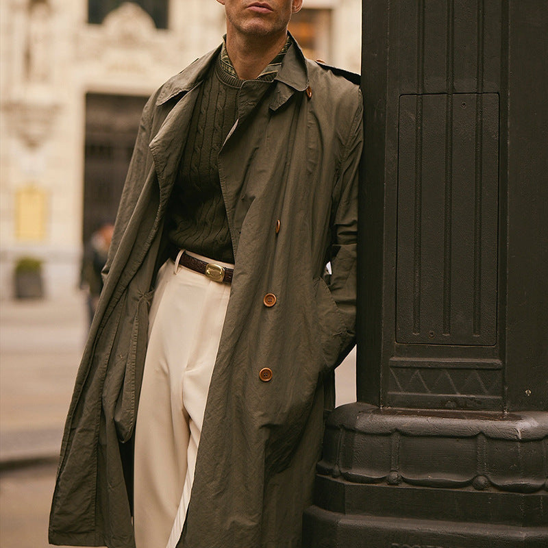 Automne-hiver Hommes mi-longueur Solide-couleur brise-vent avec un collier de lapel