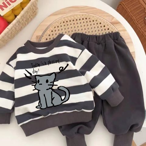 Sweatshirt à manches longues de dessin animé à mode Set à deux pièces pour petits et moyens enfants