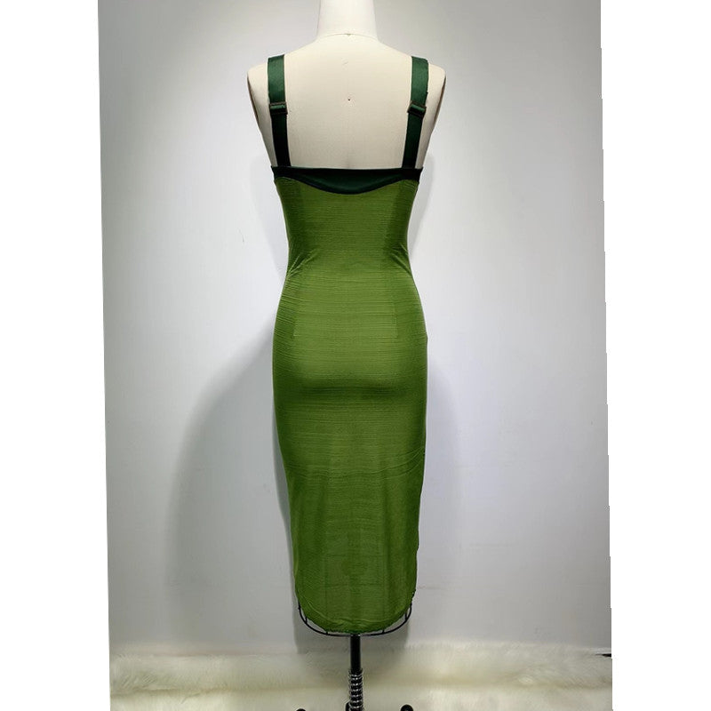 Army Green Sling Slim Tempérament Robe