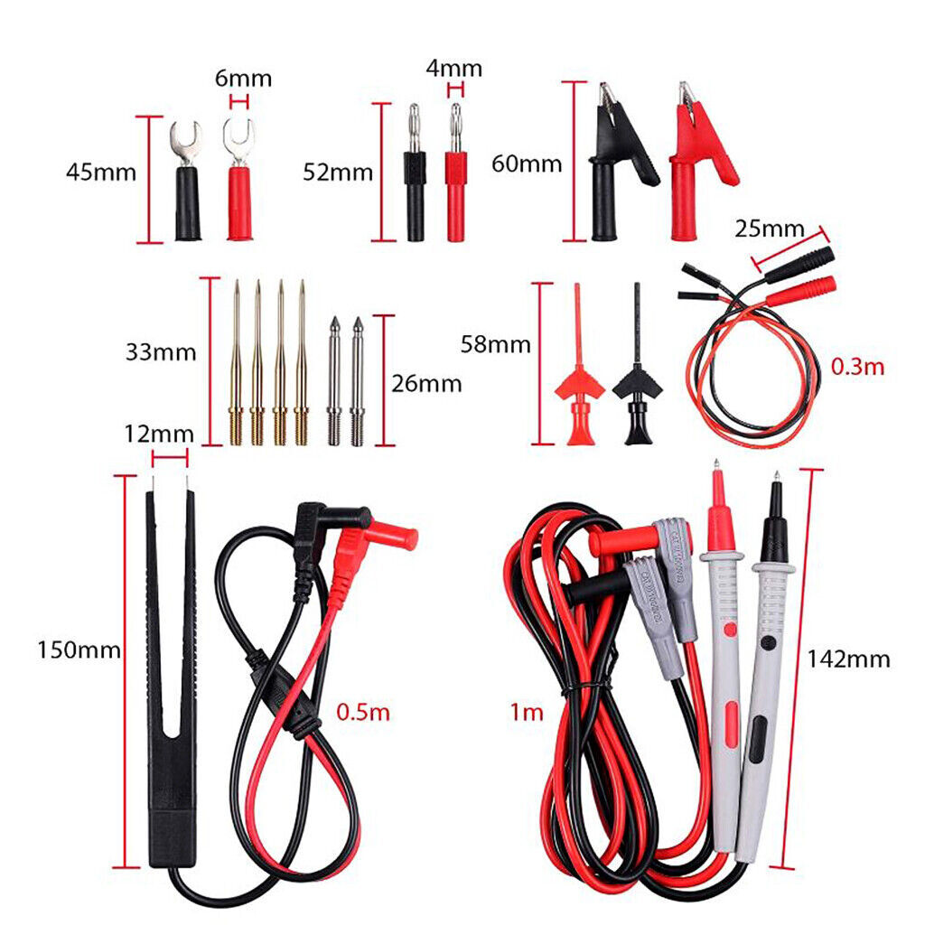 23Pcs Multimeter test leads Kit Silicone Sonbe Clips Alligator Banana Plug Tool