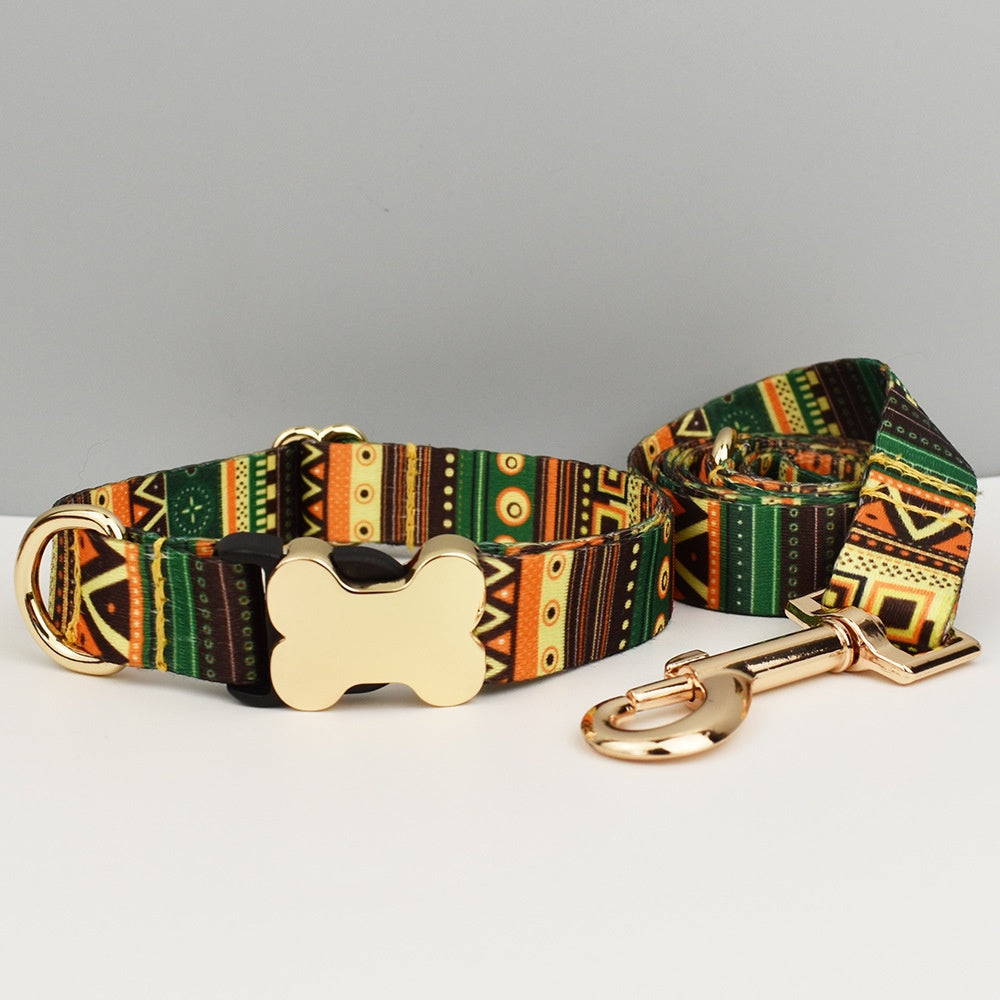 Style ethnique Webbing Bone Buckle imprimé collier pour animaux de compagnie