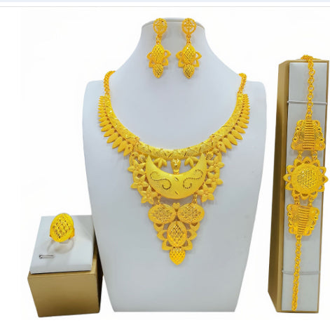 Bijoux d'or costume arabe Collier de mariage Bracelet Boucles d'oreilles Anneau
