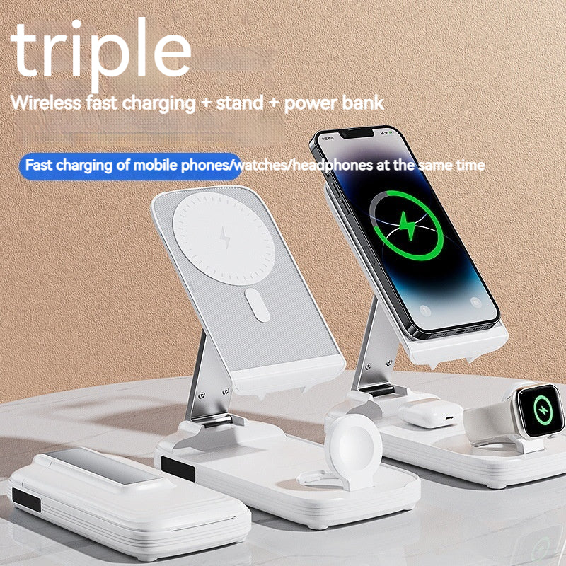 Trois-en-un Magsafe sans fil charge rapide pliant téléphone mobile magnétique Bracket vertical