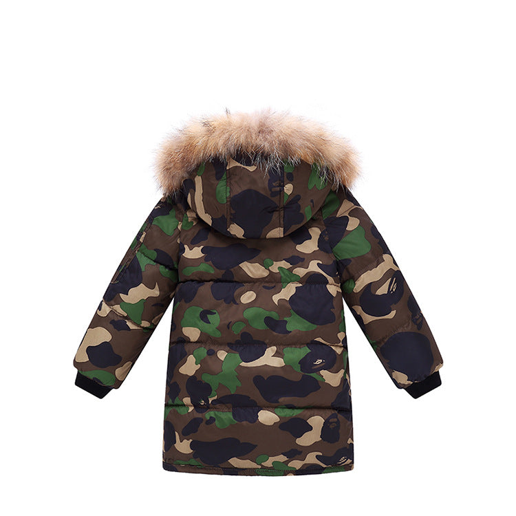 Veste rembourrée et duvet d'enfants Collier de fourrure de camouflage