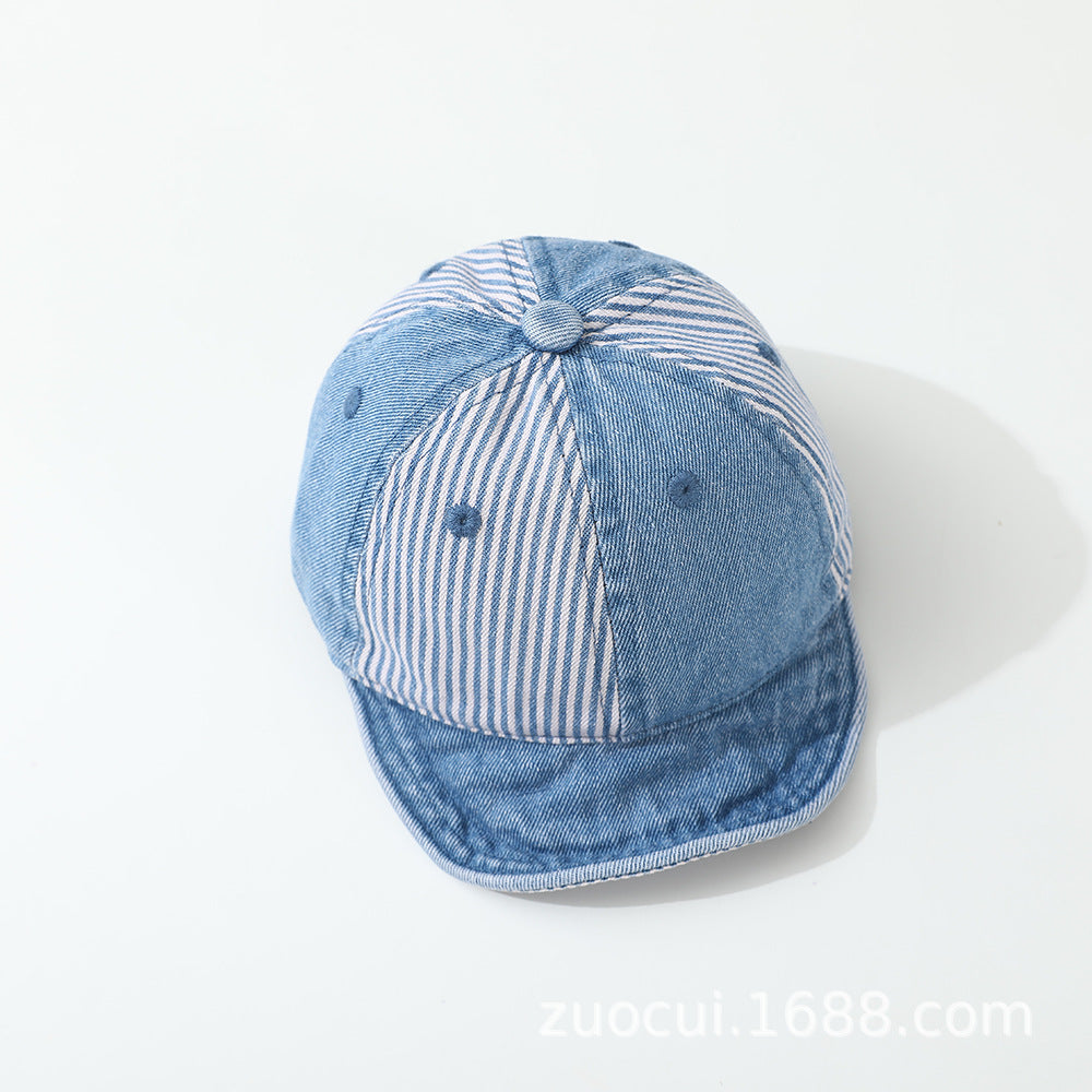 Patchwork rayé pour enfants Lavé Vintage Mode réglable Casual Striped Base Brimmed