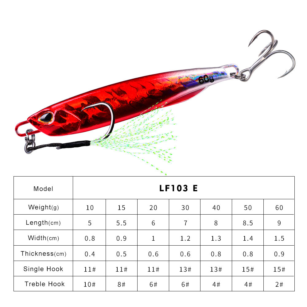 Luya Bait Submerged Tossing Lure plaque de fer Plomb lumineux de poisson avec crochet Treble