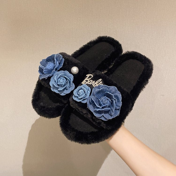 Meilleures ventes de femmes Outdoor Retro Floral Indoor & Outdoor Furry Slippers