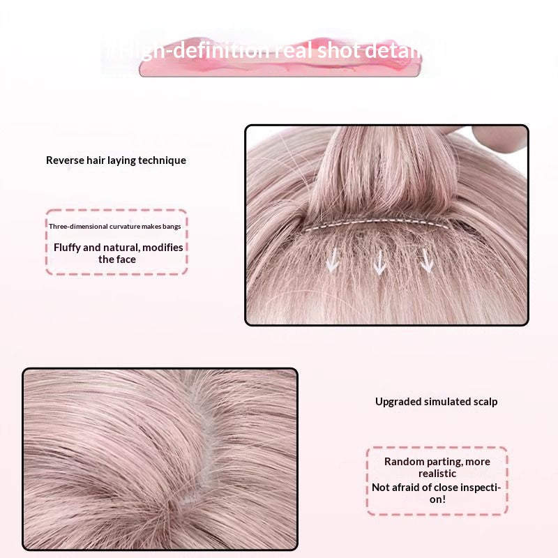 Foggy Pink-or Naturel Long Curls Perruque pleine tête