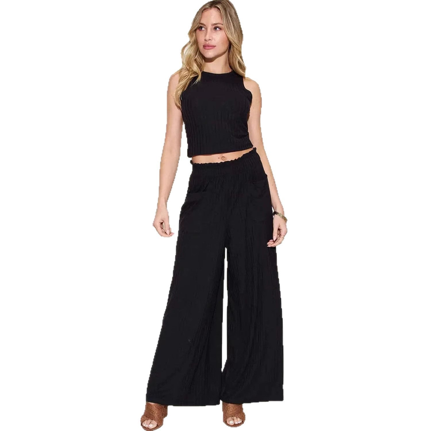 Veste sans manches à la mode et Pantalons à deux pièces en forme de col