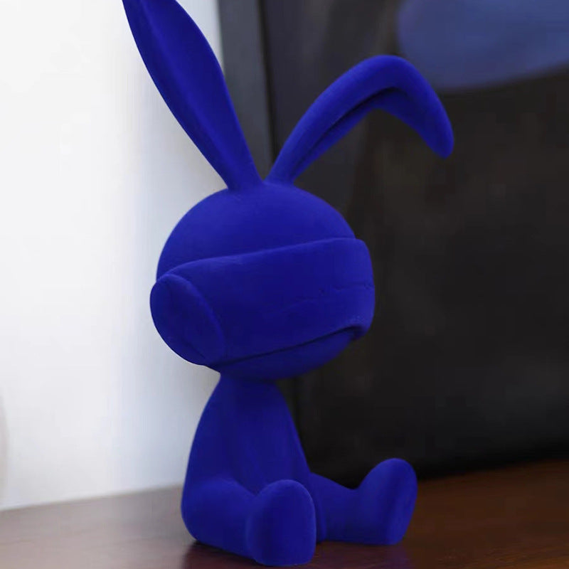 Suede Blindfold Rabbit Resin Ornament Trendy Home Decor