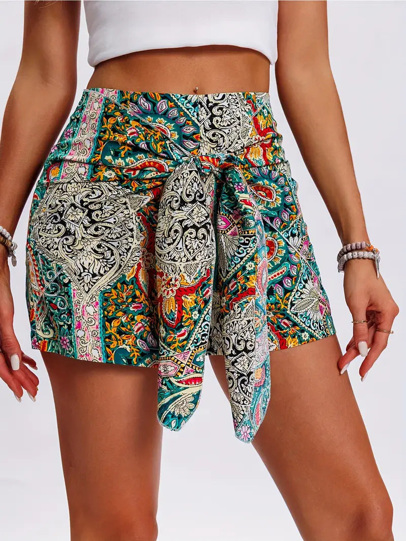 Spot European and American Independent Station Temu Amazon Printed High-Waisted Shorts