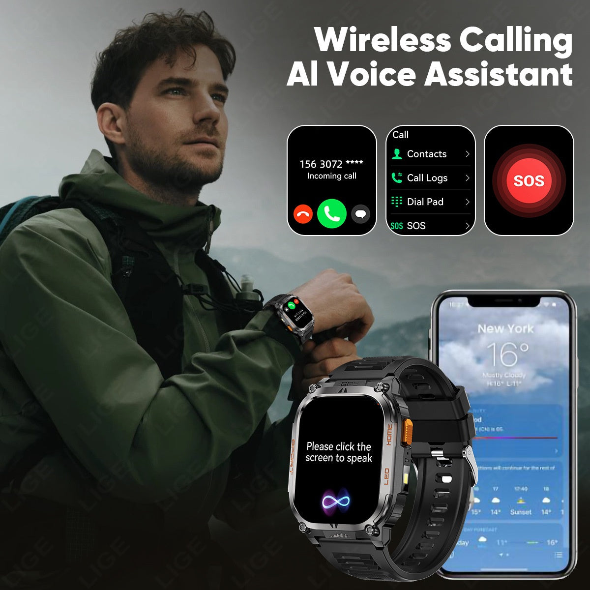Smartwatch grand écran avec fonction d'appel Bluetooth