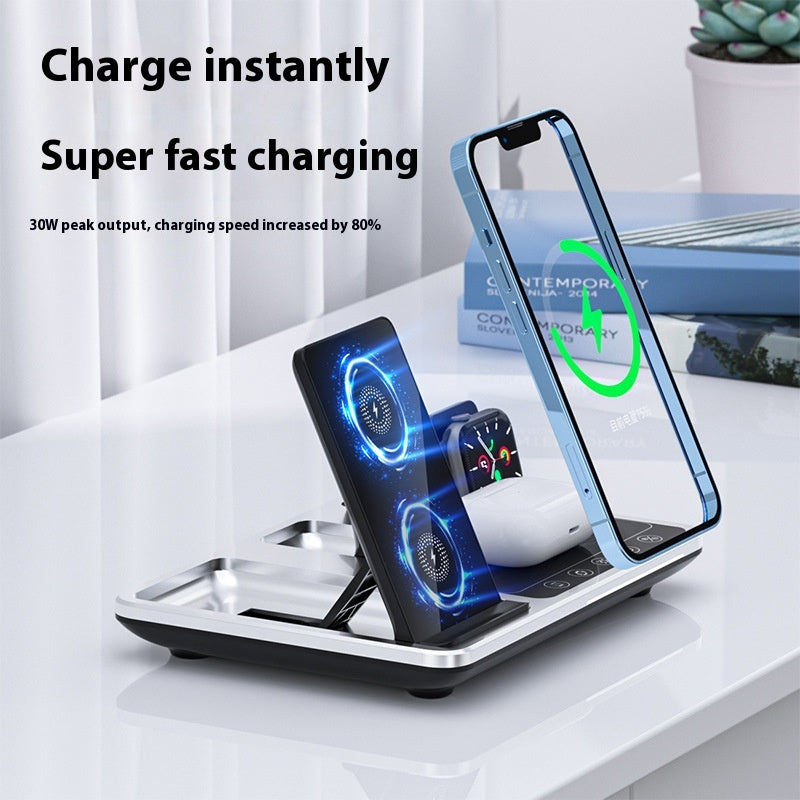 Multifonctionnel sans fil réveil de charge rapide téléphone portable pliable