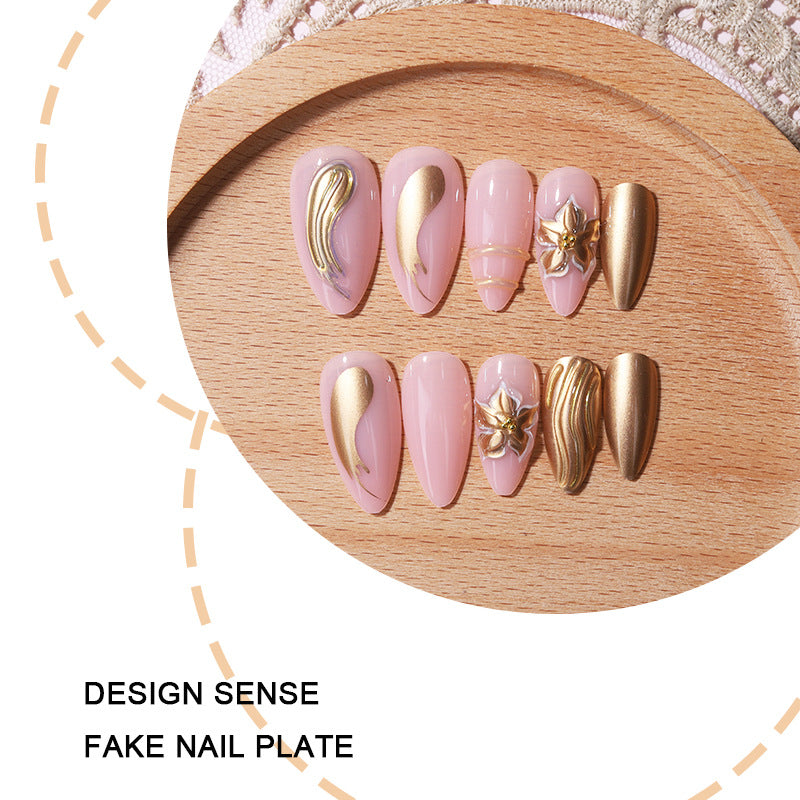 Wearable Nails 3D Sculpted Floral Design forme d'amandes or vague