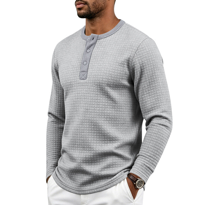 Homme Retro Jacquard Plaid Plongé manches longues Fit Henley T-shirt