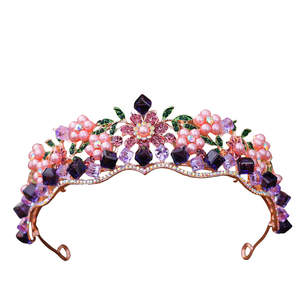 Women Retro Purple Crystal Princess Crown Headdress
