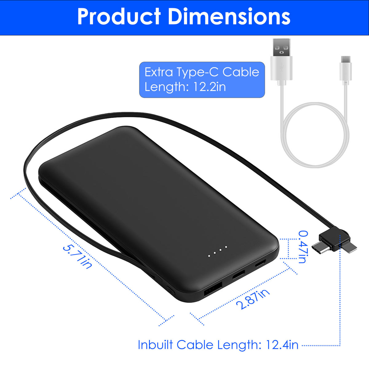 1Pc 10000mAh Power Bank Mobile Phone Charger External Battery with LT and C Do