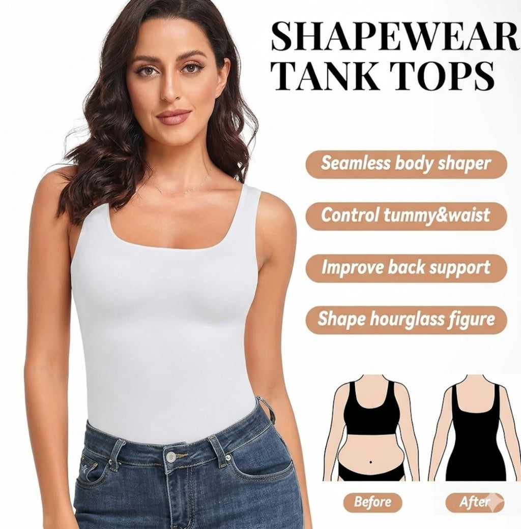Tummy Control Femme Formewear Tank Tops Seamless Square Neck Compression Tops Slimming B