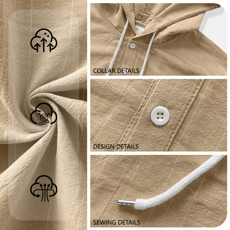 Chemise à manches longues à capuche à rayures verticales pour hommes occasionnels