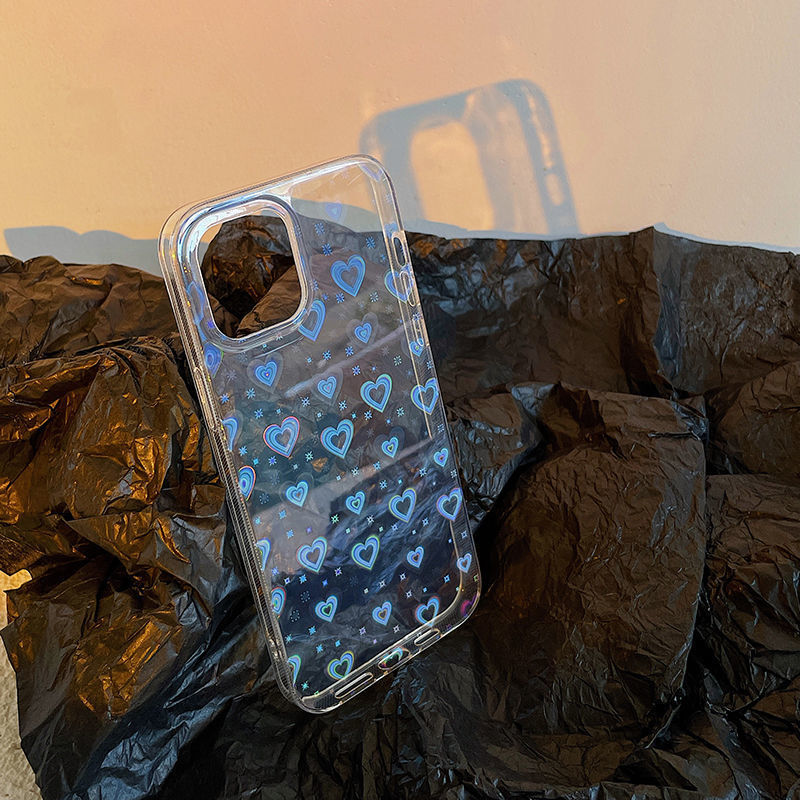 Laser Double coloré amour transparent cas de téléphone