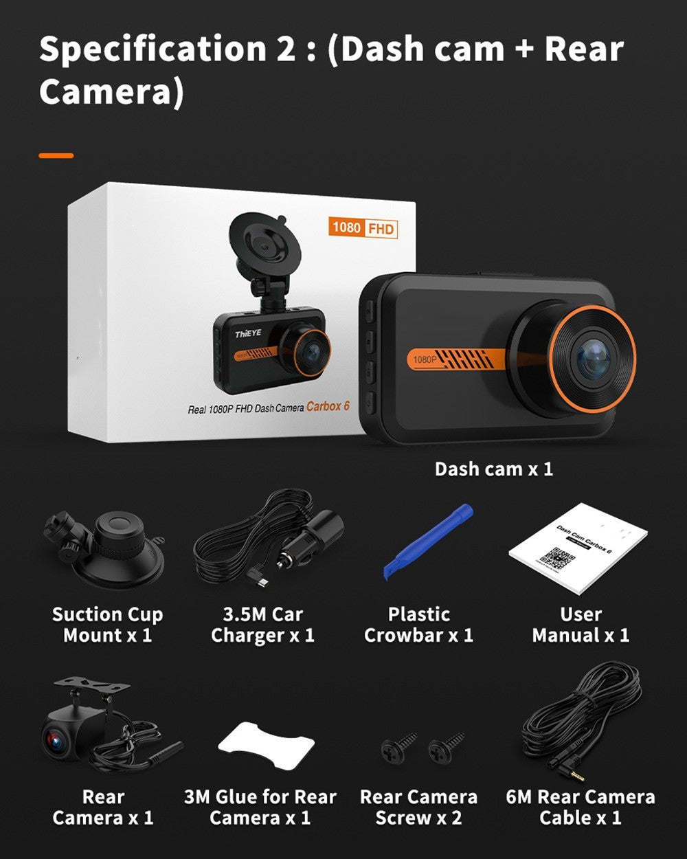 Dash Cam avant et arrière caméra de voiture double Dashcam 1080P FHD