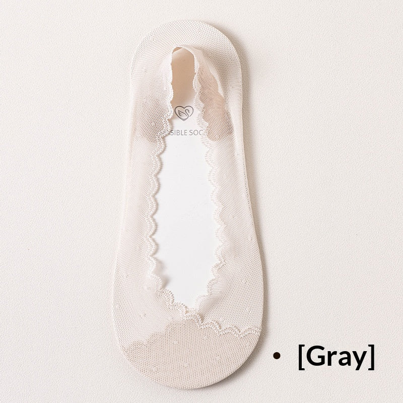 Femmes Dentelle Invisible chaussons sans spectacle avec silicone antidérapant